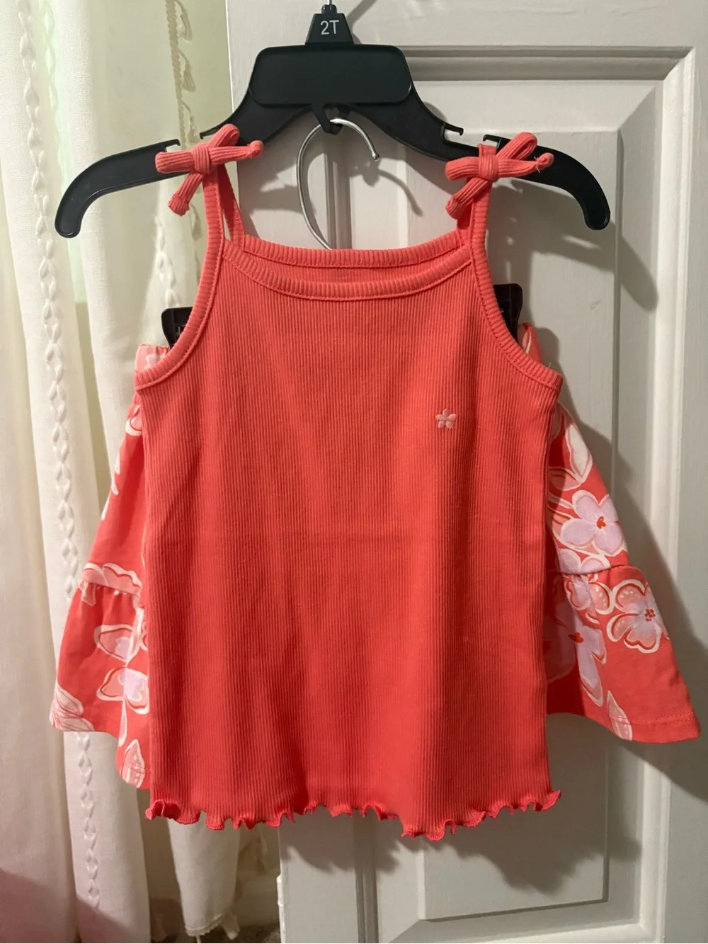 2T Girls Coral Tank Top with Floral Skirt